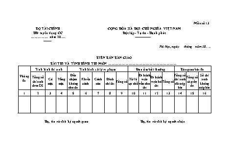 Biên bản bàn giao (bài thi tuyển công chức) - Quyết định 2141/QĐ-BTC