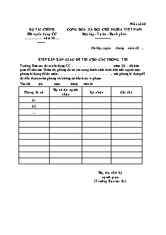 Biên bản bàn giao đề thi cho các phòng thi (tuyển dụng) - Quyết định 2141/QĐ-BTC