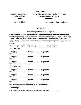 Biên bản bàn giao hồ sơ, tài liệu hết giá trị - Quyết định 193/QĐ-TANDTC