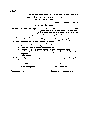 Biên Bản Bàn Giao (phiên đấu giá công ty nhà nước) - Thông tư 51/2006/TT-BTC