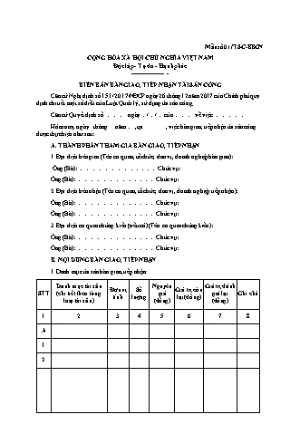 Biên Bản Bàn Giao Tài Sản Công - Số 01/TSC-BBGN