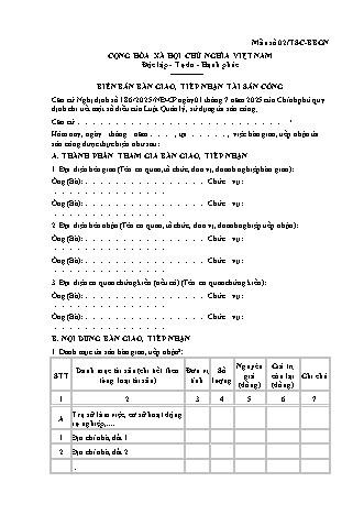 Biên bản bàn giao, tiếp nhận tài sản công 2025 - Nghị định 186/2025/NĐ-CP
