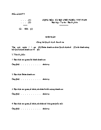 Biên bản công bố quyết định thanh tra - Thông tư 08/2024/TT-TTC