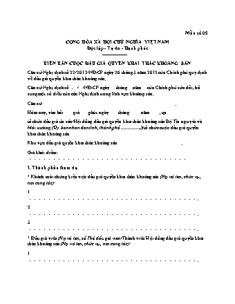 Biên bản Cuộc đấu giá quyền khai thác khoáng sản - Nghị định 10/2025/NĐ-CP