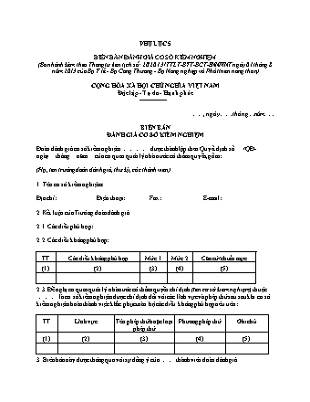 Biên bản đánh giá cơ sở kiểm nghiệm - Thông tư liên tịch 20/2013/TTLT-BYT-BCT-BNNPTNT