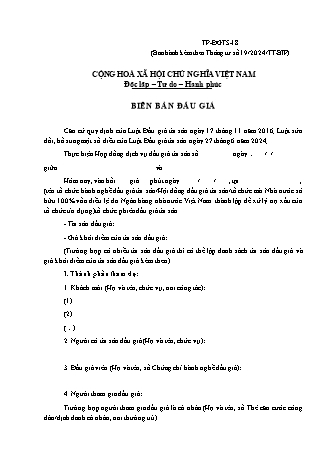 Biên Bản Đấu Giá Tài Sản - Thông tư 19/2024/TT-BTP