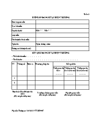 Biên bản Đo mẫu tại hiện trường - Thông tư 10/2021/TT-BTNMT
