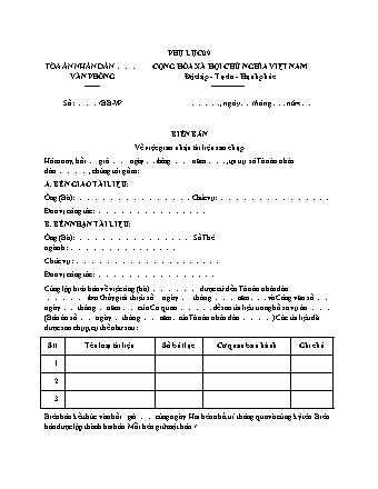 Biên bản Ghi nhận quá trình giao nhận tài liệu sao chụp - Quyết định 193/QĐ-TANDTC