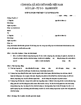 Biên bản Ghi nhớ hợp tác kinh doanh