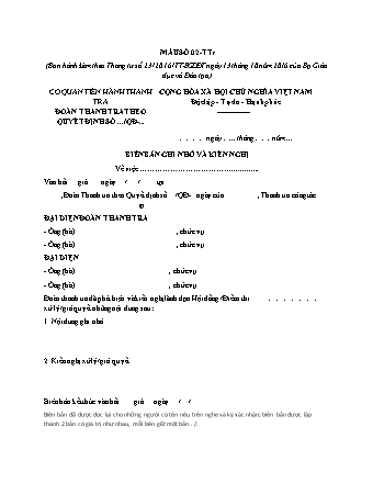 Biên bản ghi nhớ và kiến nghị (thanh tra các kỳ thi) - Thông tư 23/2016/TT-BGDĐT