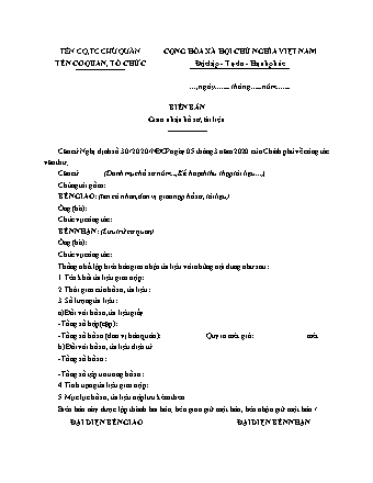 Biên bản giao nhận hồ sơ, tài liệu (công tác văn thư) - Nghị định 30/2020/NĐ-CP