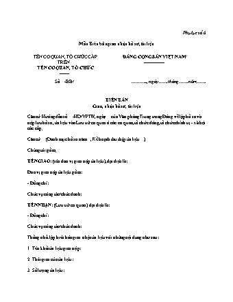 Biên bản giao, nhận hồ sơ, tài liệu - Hướng dẫn 17-HD/VPTW