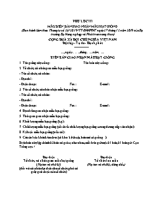 Biên bản giao nhận mẫu hạt giống - Thông tư 26/2019/TT-BNNPTNT