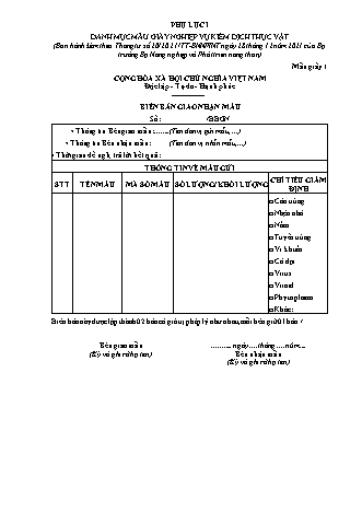Biên bản Giao nhận mẫu kiểm dịch thực vật - Thông tư 20/2021/TT-BNNPTNT