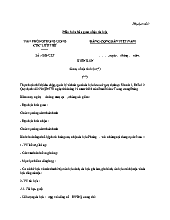 Biên bản giao nhận tài liệu (Cục lưu trữ) - Hướng dẫn 09-HD/VPTW