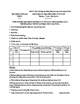 Biên bản họp Hội đồng đánh giá công trình vòng sơ khảo - Quyết định 4657/QĐ-BGDĐT