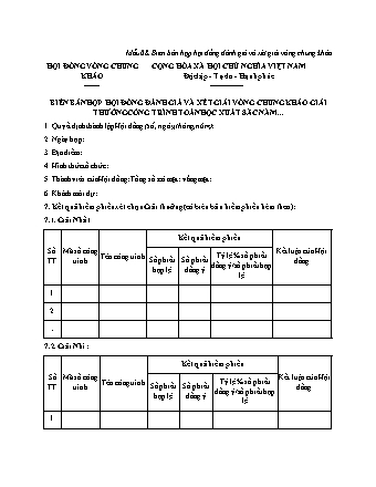 Biên bản họp Hội đồng đánh giá và xét giải vòng chung khảo - Quyết định 4657/QĐ-BGDĐT