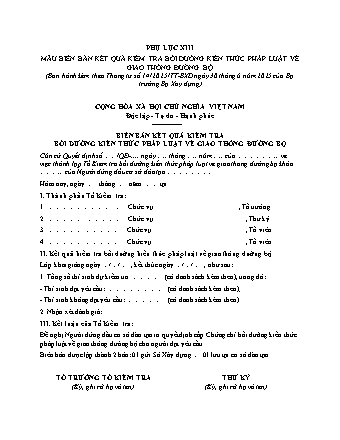 Biên bản kết quả kiểm tra bồi dưỡng kiến thức pháp luật về giao thông đường bộ - Thông tư 14/2025/TT-BXD