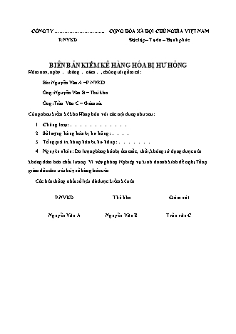 Biên bản Kiểm kê hàng hóa bị hư hỏng, hết hạn sử dụng