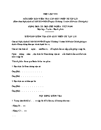 Biên Bản Kiểm Tra Cấp Giấy Phép Xe Tập Lái - Nghị định 160/2024/NĐ-CP