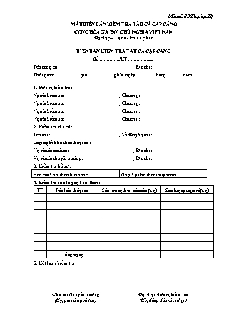 Biên bản kiểm tra tàu cá cập cảng - Thông tư 21/2018/TT-BNNPTNT