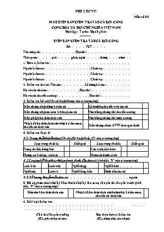 Biên bản Kiểm tra tàu cá rời cảng - Thông tư 01/2022/TT-BNNPTNT