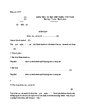 Biên bản Kiểm tra, Xác minh (Hoạt động Thanh tra) -Thông tư 08/2024/TT-TTCP