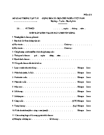 Biên bản Kiểm tra xe máy chuyên dùng - Thông tư 22/2019/TT-BGTVT
