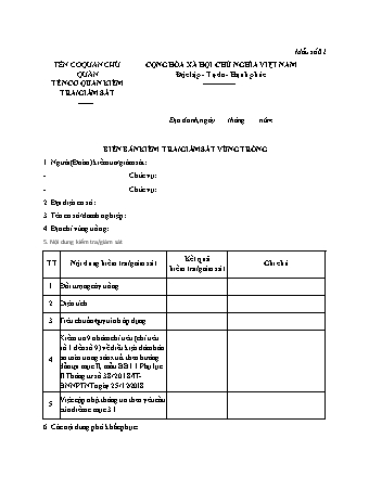 Biên bản kiểm tra/giám sát vùng trồng- Quyết định 3156/QĐ-BNN-TT