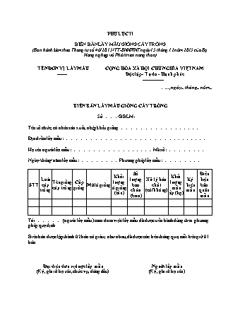 Biên bản lấy mẫu giống cây trồng - Thông tư 46/2015/TT-BNNPTNT