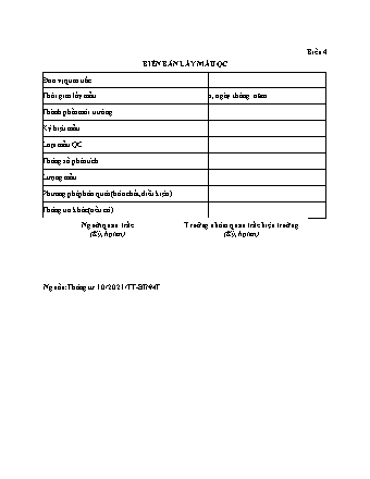 Biên bản Lấy mẫu QC - Thông tư 10/2021/TT-BTNMT