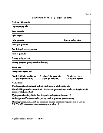 Biên bản lấy mẫu tại hiện trường - Thông tư 10/2021/TT-BTNMT