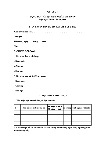 Biên bản Mượn Hồ sơ, Tài liệu Lưu trữ - Thông tư 01/2025/TT-BNG