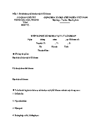 Biên bản sự cố đo địa vật lý lỗ khoan - Thông tư 02/2011/TT-BTNMT