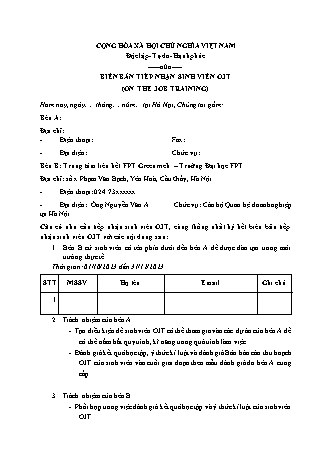 Biên bản tiếp nhận sinh viên thực tập tại công ty - (Mẫu viết sẵn tham khảo)