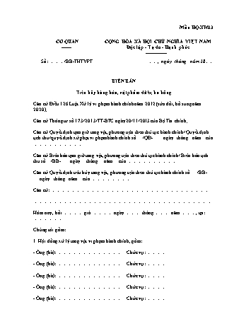 Biên bản Tiêu hủy hàng hóa, vật phẩm đã bị hư hỏng - Quyết định 760/QĐ-CHQ