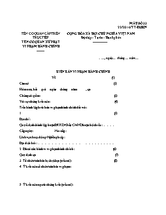 Biên bản vi phạm hành chính (ngành khoa học công nghệ) - Thông tư 22/2016/TT-BKHCN