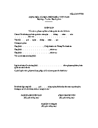 Biên bản Vi phạm nghĩa vụ bảo quản tài sản kê biên - Thông tư 96/2016/TT-BQP