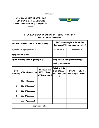 Biên bản chấm điểm bài sát hạch - Vấn đáp (hoạt động bay) - Quyết định 1195-QĐ-CHK