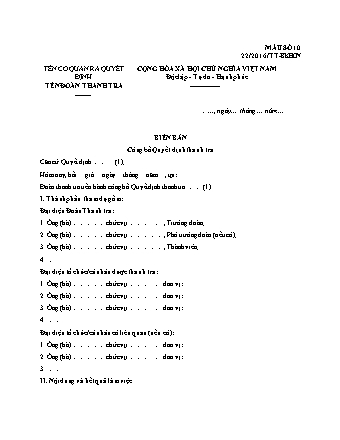 Biên bản công bố quyết định thanh tra (ngành khoa học công nghệ) - Thông tư 22-2016-TT-BKHCN