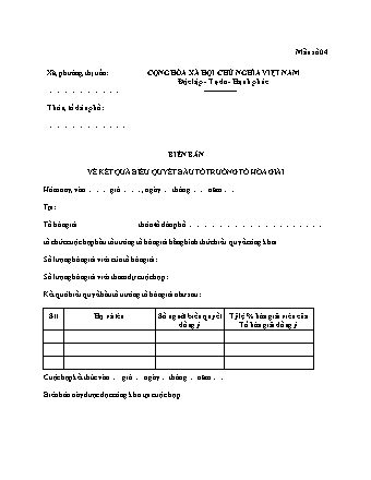Biên bản ghi nhận kết quả biểu quyết bầu tổ trưởng tổ hòa giải - Nghị quyết liên tịch 01-2014-NQLTCP-UBTƯMTTQVN