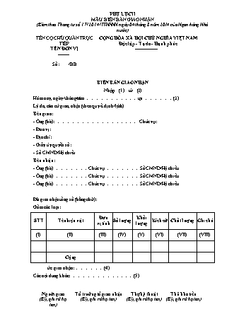 Biên bản giao nhận các loại kim khí quý, đá quý - Thông tư 17-2014-TT-NHNN