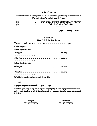 Biên bản giao nhận thông tin, tài liệu - Mẫu số 08-TTr - Thông tư 36-2016-TT-NHNN