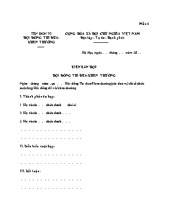 Biên bản họp Hội đồng Thi đua-Khen thưởng (Khoa học và Công nghệ) - Quyết định 08-QĐ-BKHCN