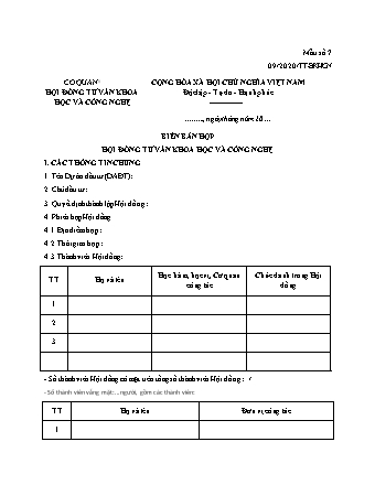 Biên bản họp Hội đồng tư vấn khoa học và công nghệ - Thông tư 09-2020-TT-BKHCN