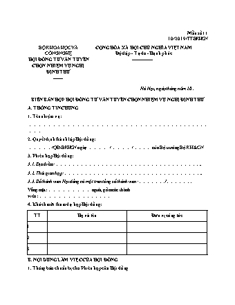 Biên bản họp hội đồng tư vấn tuyển chọn nhiệm vụ nghị định thư - Thông tư 10-2019-TT-BKHCN
