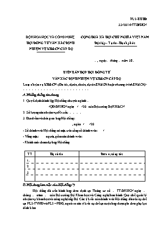 Biên bản họp Hội đồng tư vấn xác định nhiệm vụ KH&CN cấp Bộ - Thông tư 33-2014-TT-BKHCN