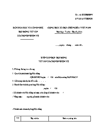 Biên bản họp Hội đồng tư vấn xác định nhiệm vụ (Khoa học và Công nghệ) - Thông tư 07-2016-TT-BKHCN