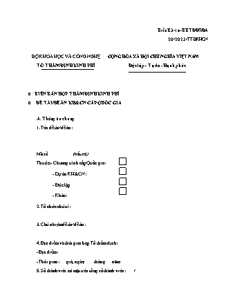 Biên bản họp thẩm định kinh phí Đề tài-Đề án khoa học cấp quốc gia - Thông tư 20-2023-TT-BKHCN