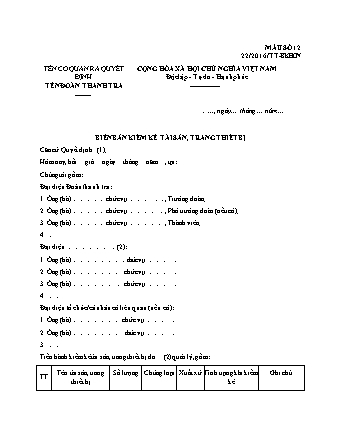 Biên bản kiểm kê tài sản, trang thiết bị (khoa học công nghệ) - Thông tư 22-2016-TT-BKHCN